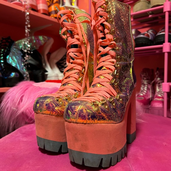 Dolls Kill Pink and Purple Platform Boots - Picture 2 of 2